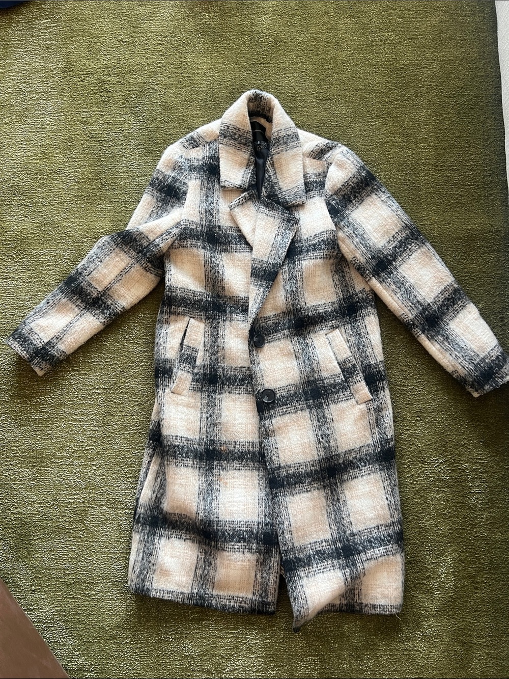 Dynamite Cream and Black Plaid Long Coat